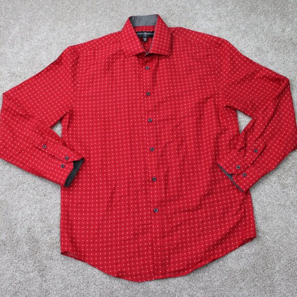 Society of Threads Shirt Men 15-15 1/2, 33/34 Medium Red Flip Cuff Slim Fit L/S - Picture 2 of 12